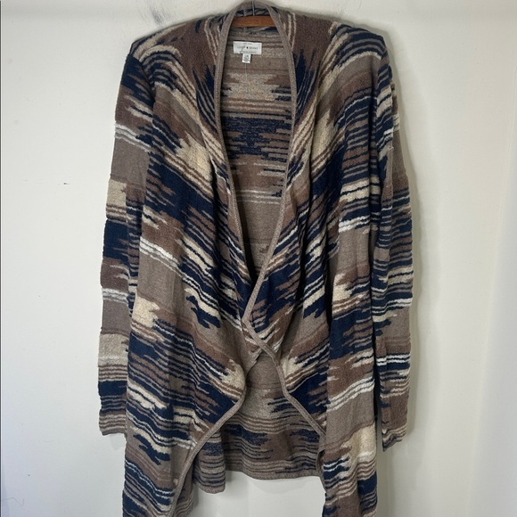 LUCKY BRAND Aztec Western Boho Tribal Open Front Brown Blue Cardigan Size Large - Picture 16 of 16